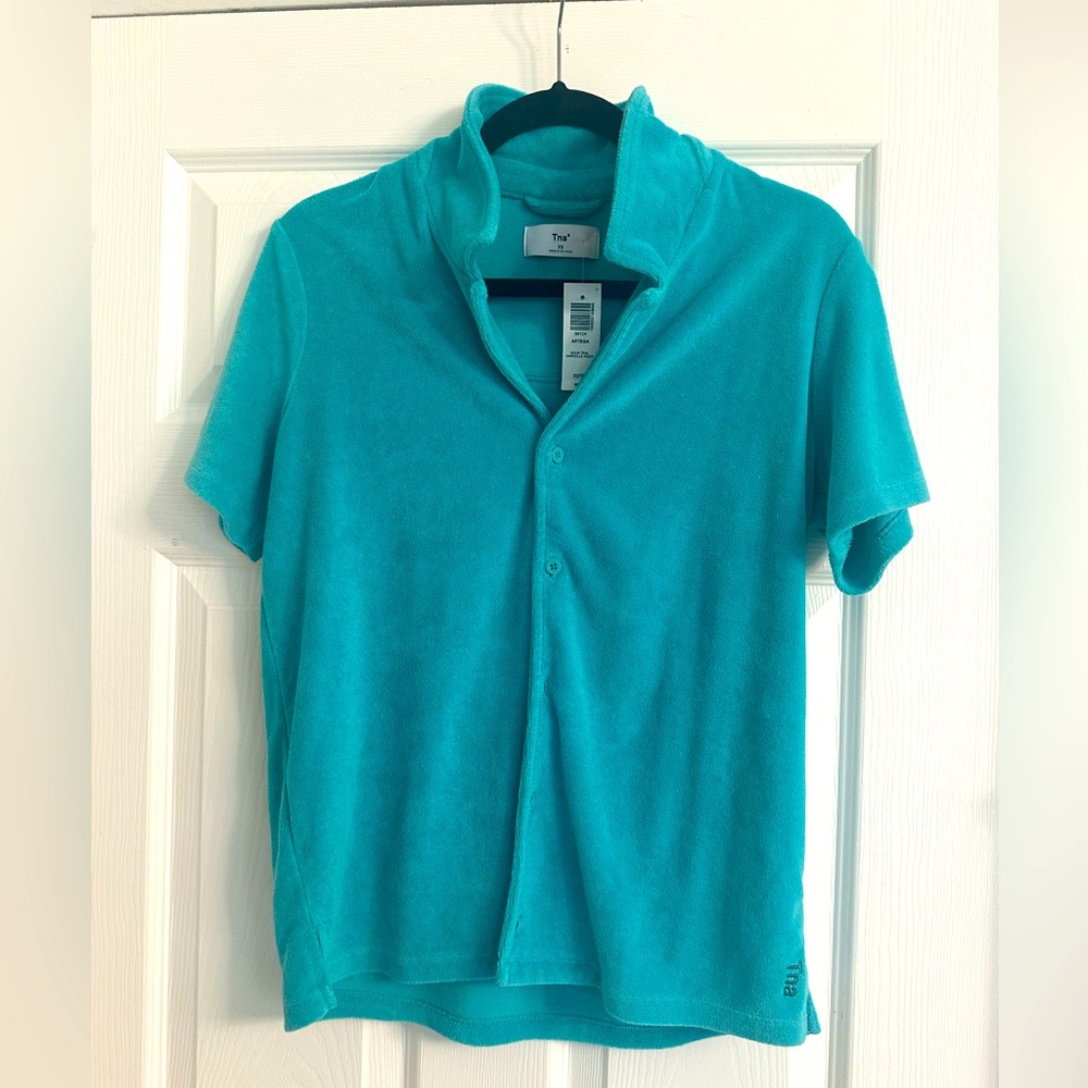 Tna Artega Button-Up Shirt – Aqua Teal, Terry Cloth – Size XS, NWT